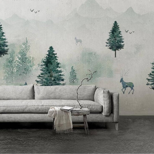 Nordic Elks Forest Mural Wallpaper (SqM)