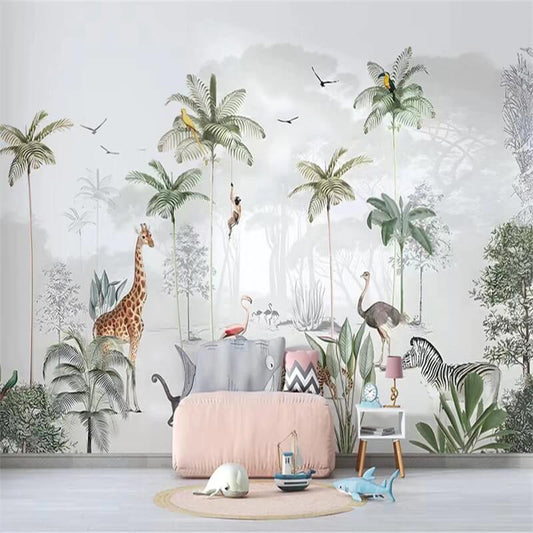 Palm Trees Jungle Life Watercolor Mural Wallpaper (SqM)