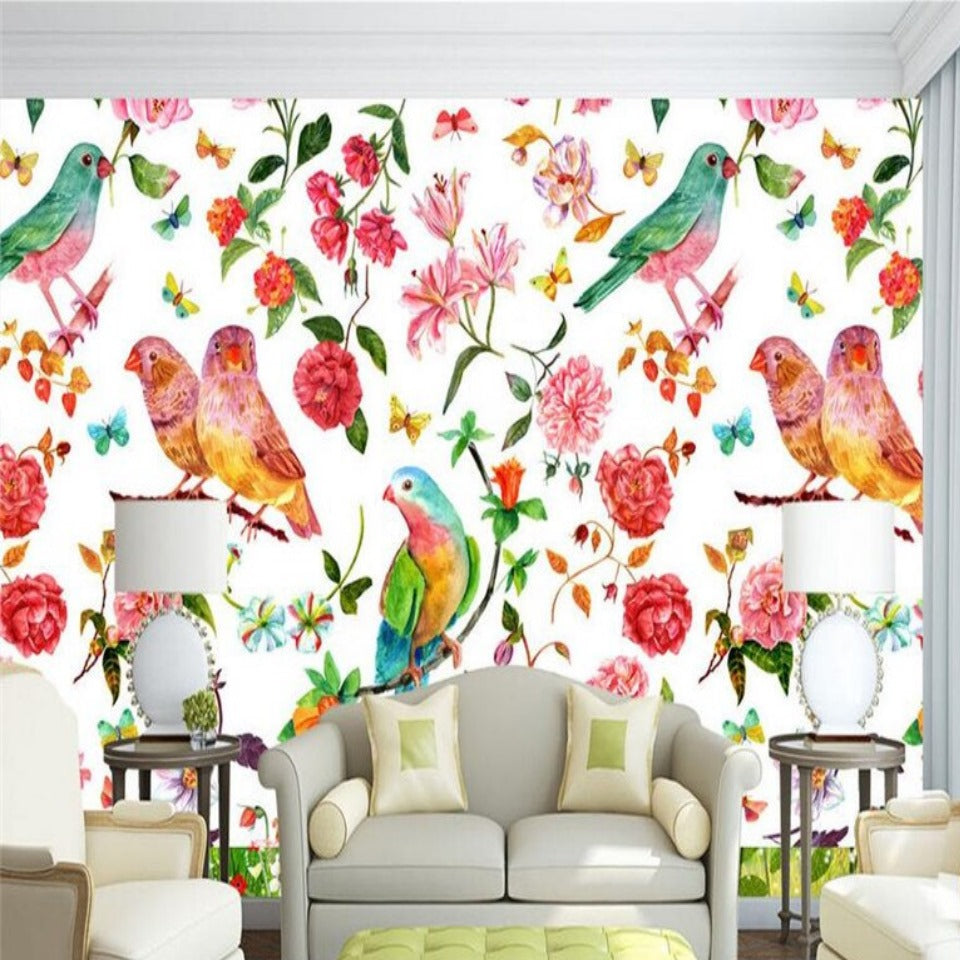 Parrots & Flowers Mural Wallpaper (SqM)