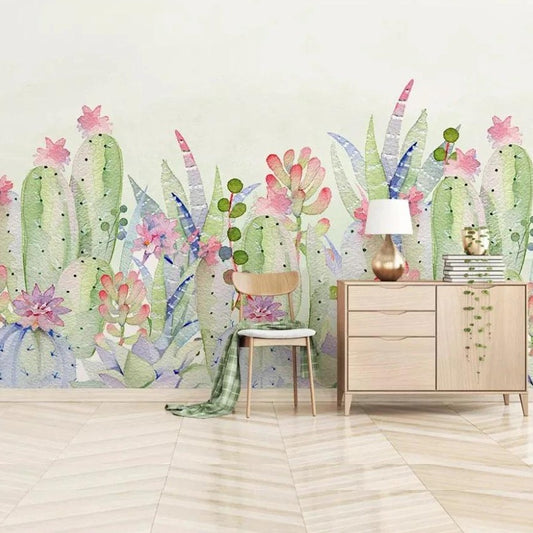 Pastel Blossom Cactus Mural Wallpaper (SqM)