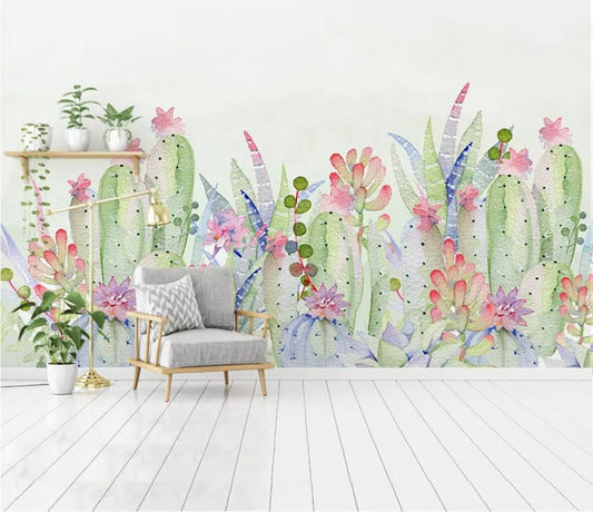 Pastel Blossom Cactus Mural Wallpaper (SqM)