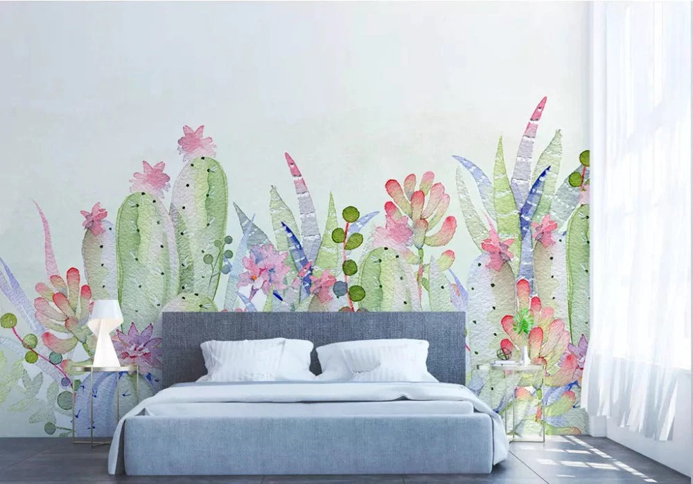 Pastel Blossom Cactus Mural Wallpaper (SqM)