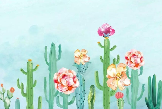Pastel Cactus Flowers Mural Wallpaper (SqM)