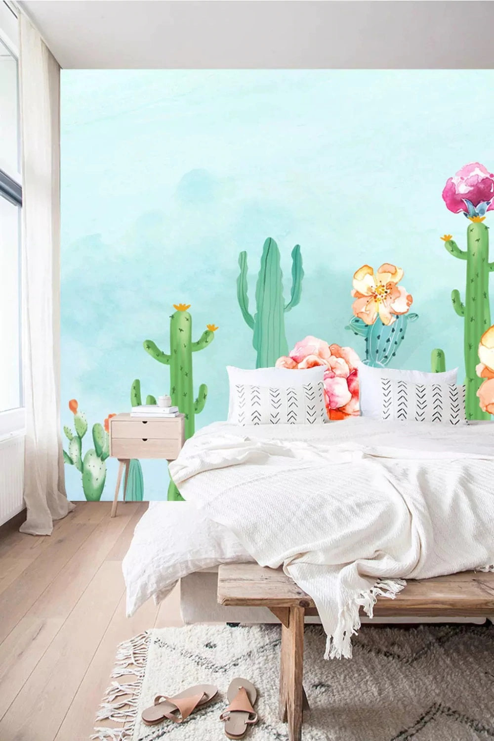 Pastel Cactus Flowers Mural Wallpaper (SqM)