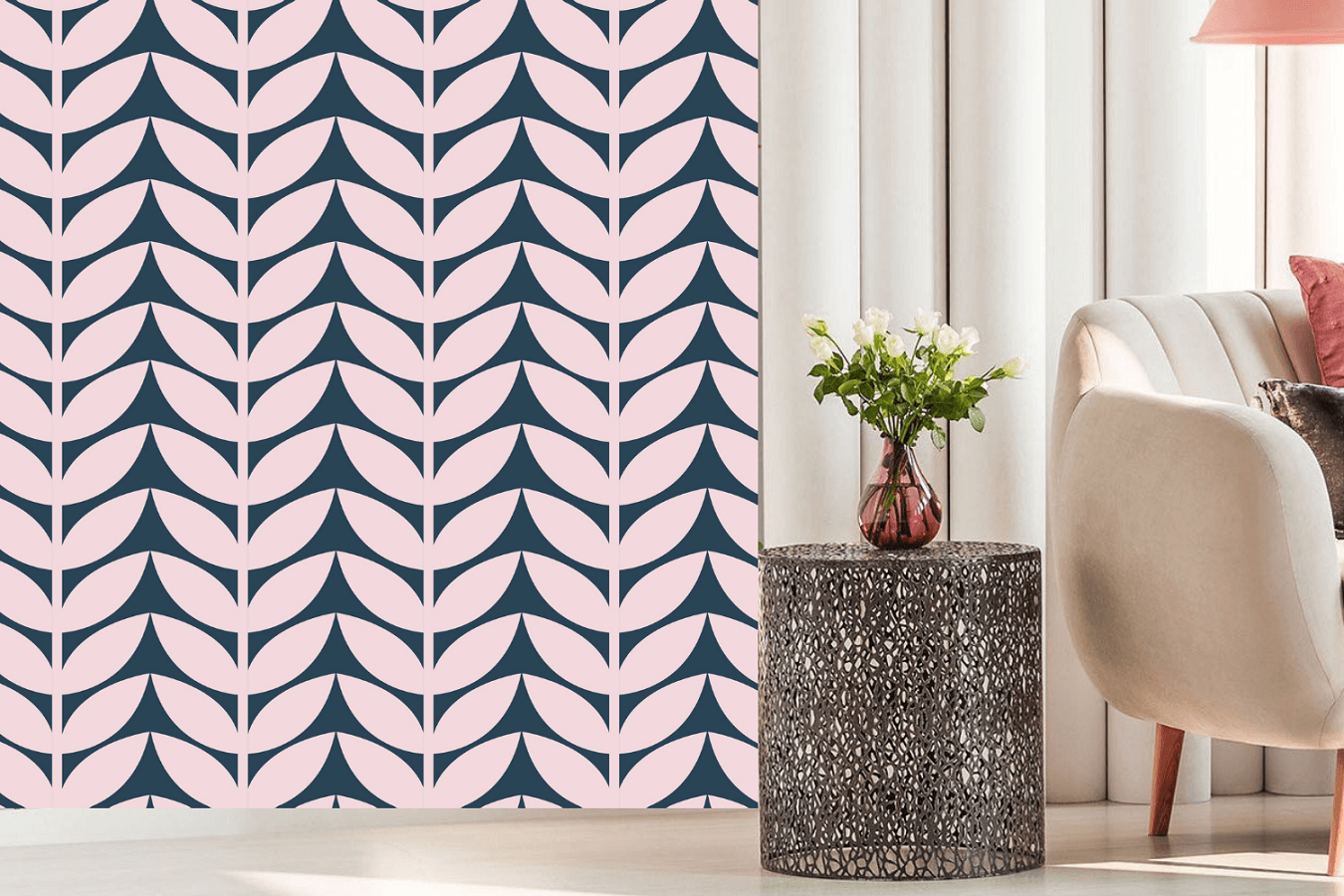 Pink and Blue Abstract Flower Pattern Mural Wallpaper (SqM)