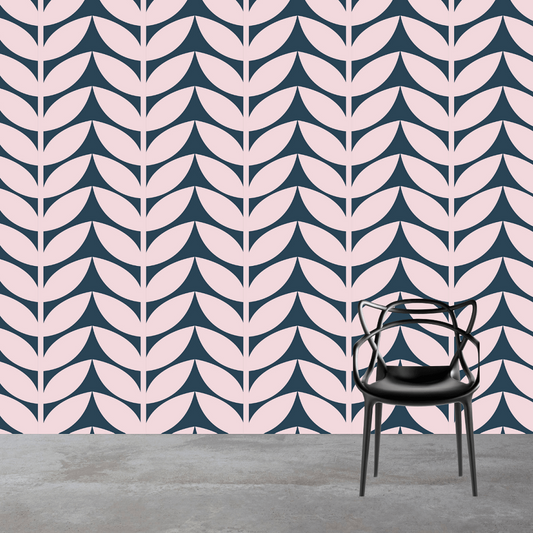 Pink and Blue Abstract Flower Pattern Mural Wallpaper (SqM)