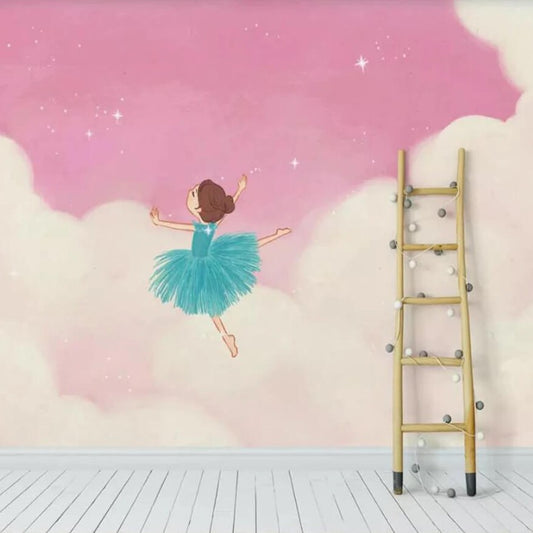 Pink Clouds Ballet Girl Mural Wallpaper (SqM)