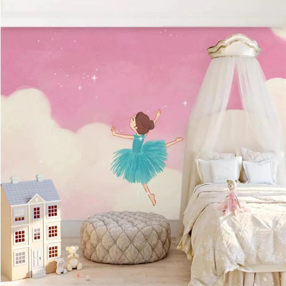 Pink Clouds Ballet Girl Mural Wallpaper (SqM)