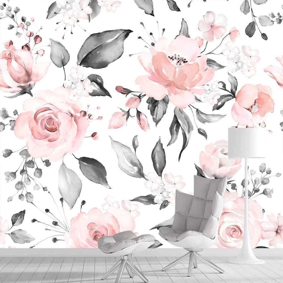 Pink Delicate Roses Mural Wallpaper (SqM)