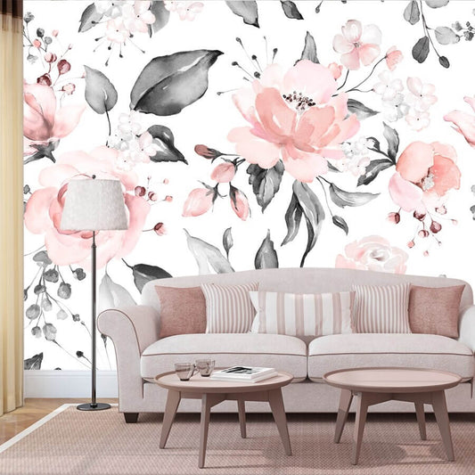 Pink Delicate Roses Mural Wallpaper (SqM)