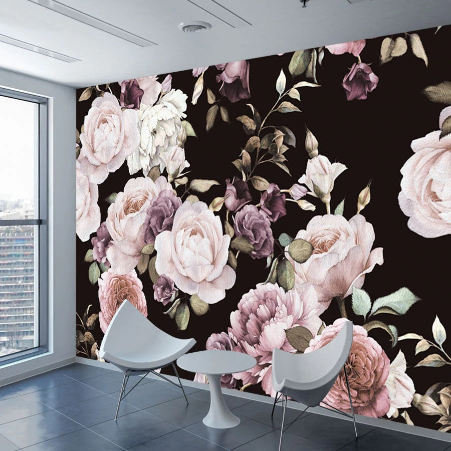 Pink Dark Floral Mural Wallpaper (SqM)