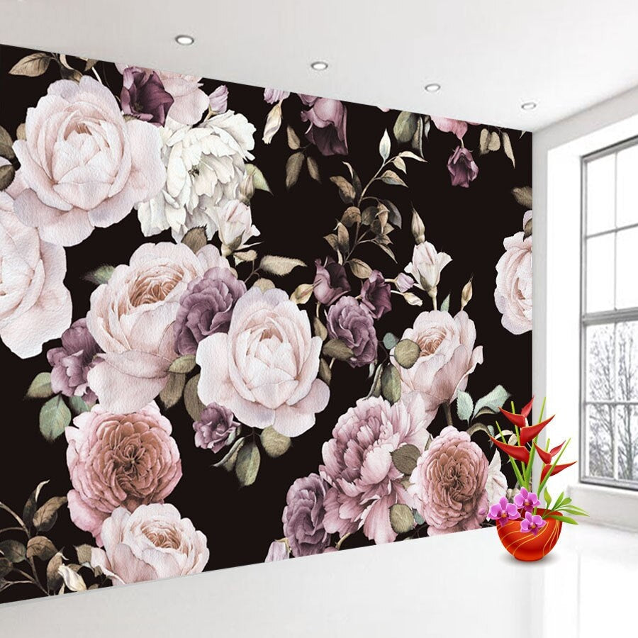 Pink Dark Floral Mural Wallpaper (SqM)