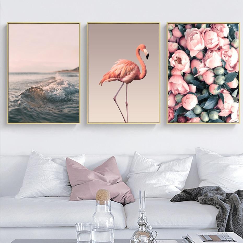 Pink Dreams - Flowers & Flamingo Canvas Print