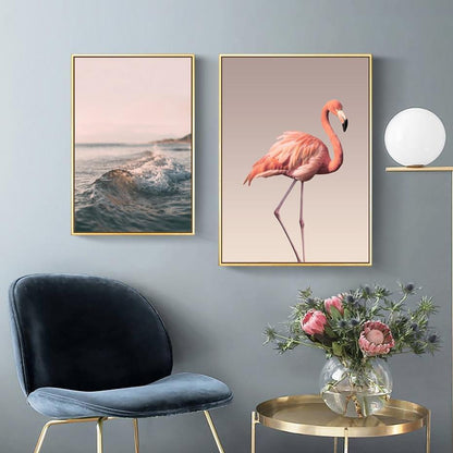 Pink Dreams - Flowers & Flamingo Canvas Print