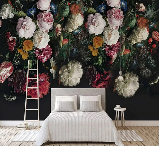 Retro Floral Dark Mural Wallpaper (SqM)