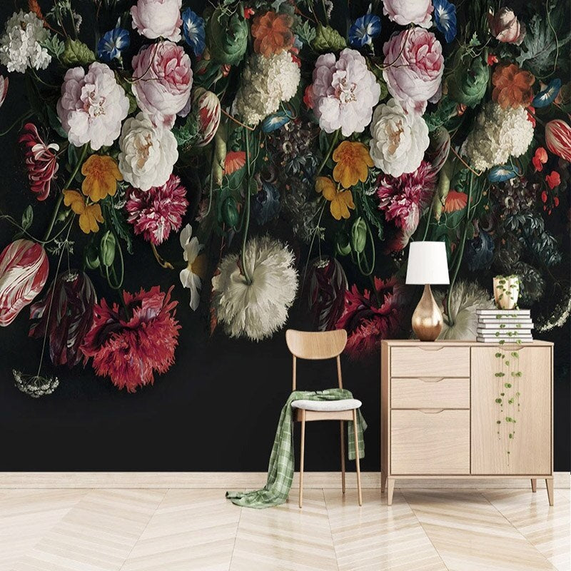 Retro Floral Dark Mural Wallpaper (SqM)