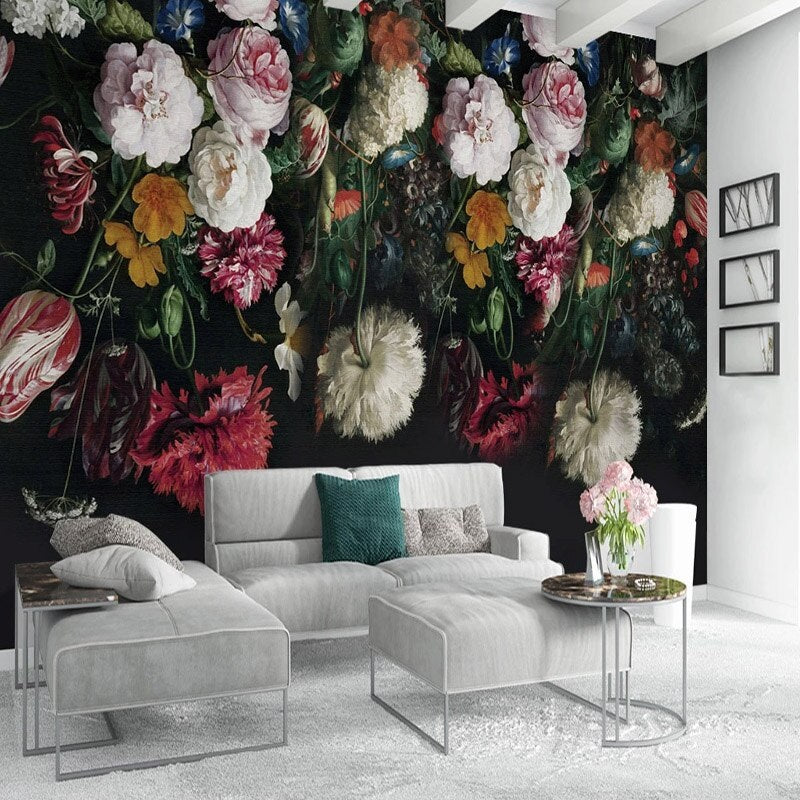 Retro Floral Dark Mural Wallpaper (SqM)
