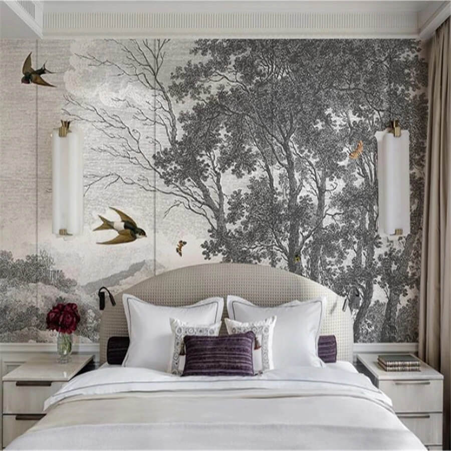 Retro Gray Nordic Forest Mural Wallpaper (SqM)