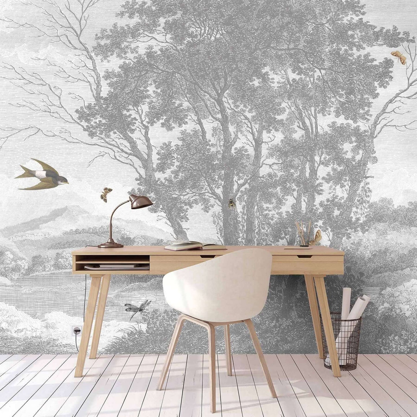 Retro Gray Nordic Forest Mural Wallpaper (SqM)