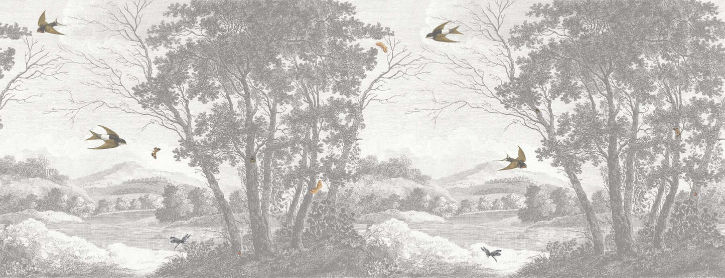 Retro Gray Nordic Forest Mural Wallpaper (SqM)