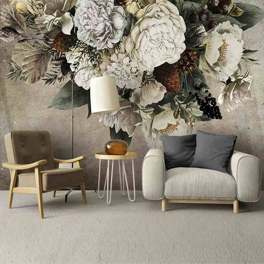 Retro Pastel Large Bouquet Mural Wallpaper (SqM)