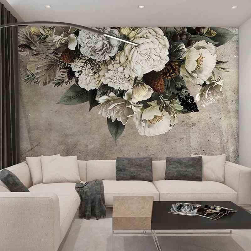 Retro Pastel Large Bouquet Mural Wallpaper (SqM)