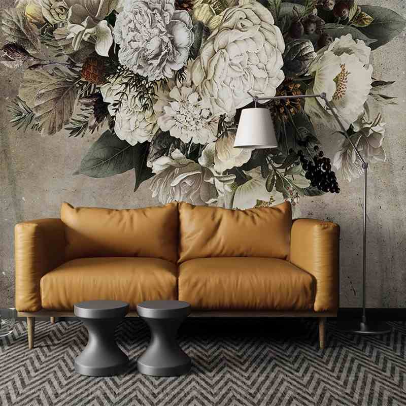 Retro Pastel Large Bouquet Mural Wallpaper (SqM)