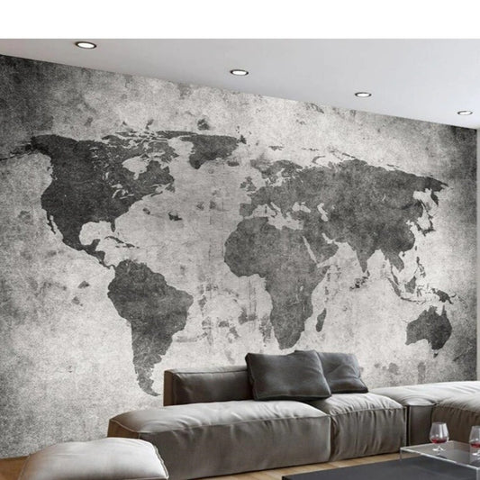 Retro World Map Cement Wall Mural (SqM)