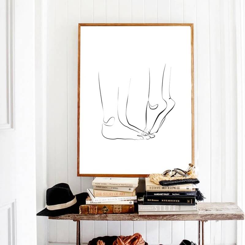 Romantic Couple Line Art Canvas Print | Black White Minimalist Love Poster For Modern Living Room Bedroom Home Décor