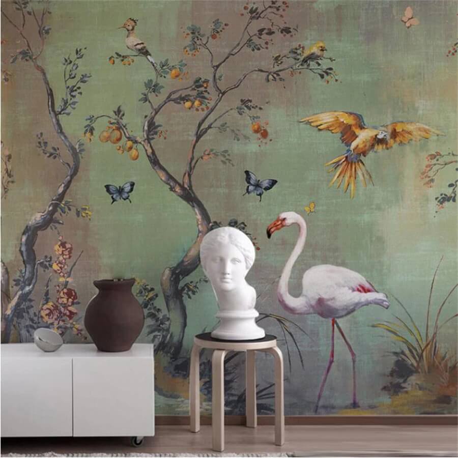 Romantic Green Chinoiserie Mural Wallpaper (SqM)
