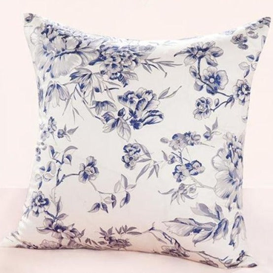 Blue Flowers Silk Cushion Cover