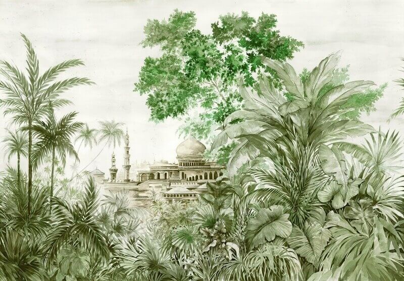 Taj Mahal Green Rainforest Mural Wallpaper (SqM)