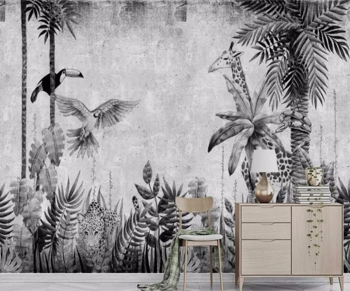 Tropical Black & White Mural Wallpaper (SqM)