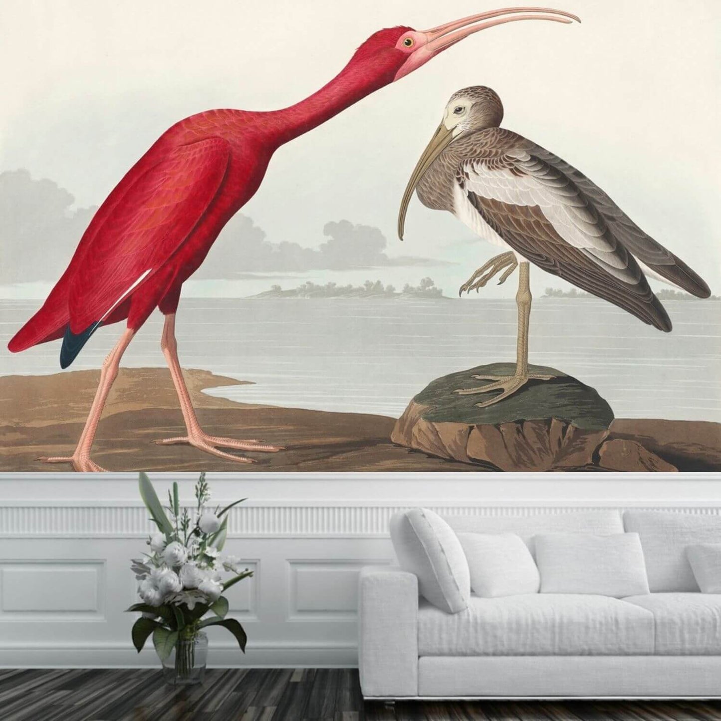 Red Ibis Landscape Mural Wallpaper (SqM)