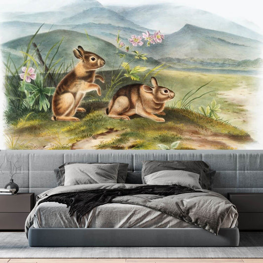 Two Hares in the Valley Mural Wallpaper (SqM)