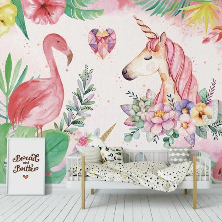 Unicorn Flamingo Mural Wallpaper (SqM)