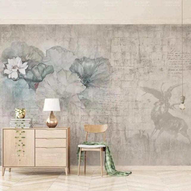 Vintage Nordic Lotus Mural Wallpaper (SqM)