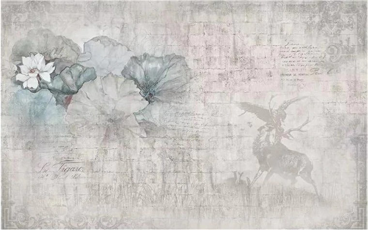 Vintage Nordic Lotus Mural Wallpaper (SqM)