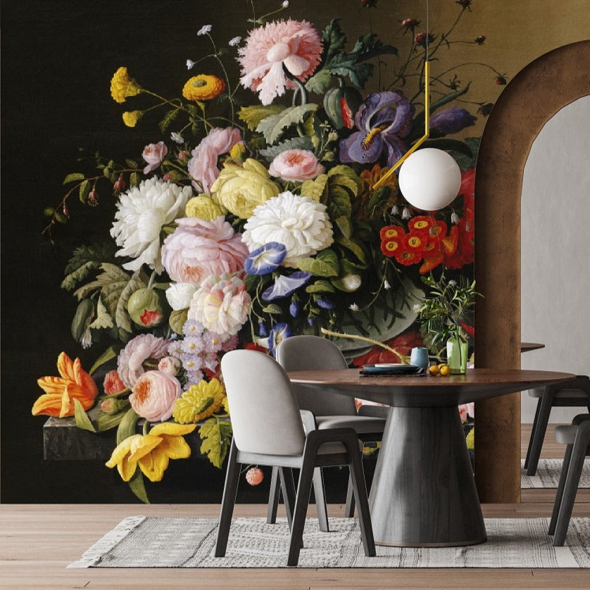 Dark Maximalist Floral Mural Wallpaper (SqM)