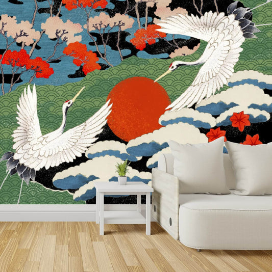 Cranes Couple Mural Wallpaper (SqM)