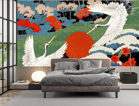 Cranes Couple Mural Wallpaper (SqM)