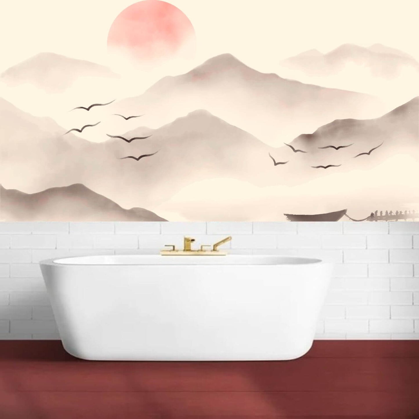 Chinoiserie Monochrome Landscape Watercolor (SqM)