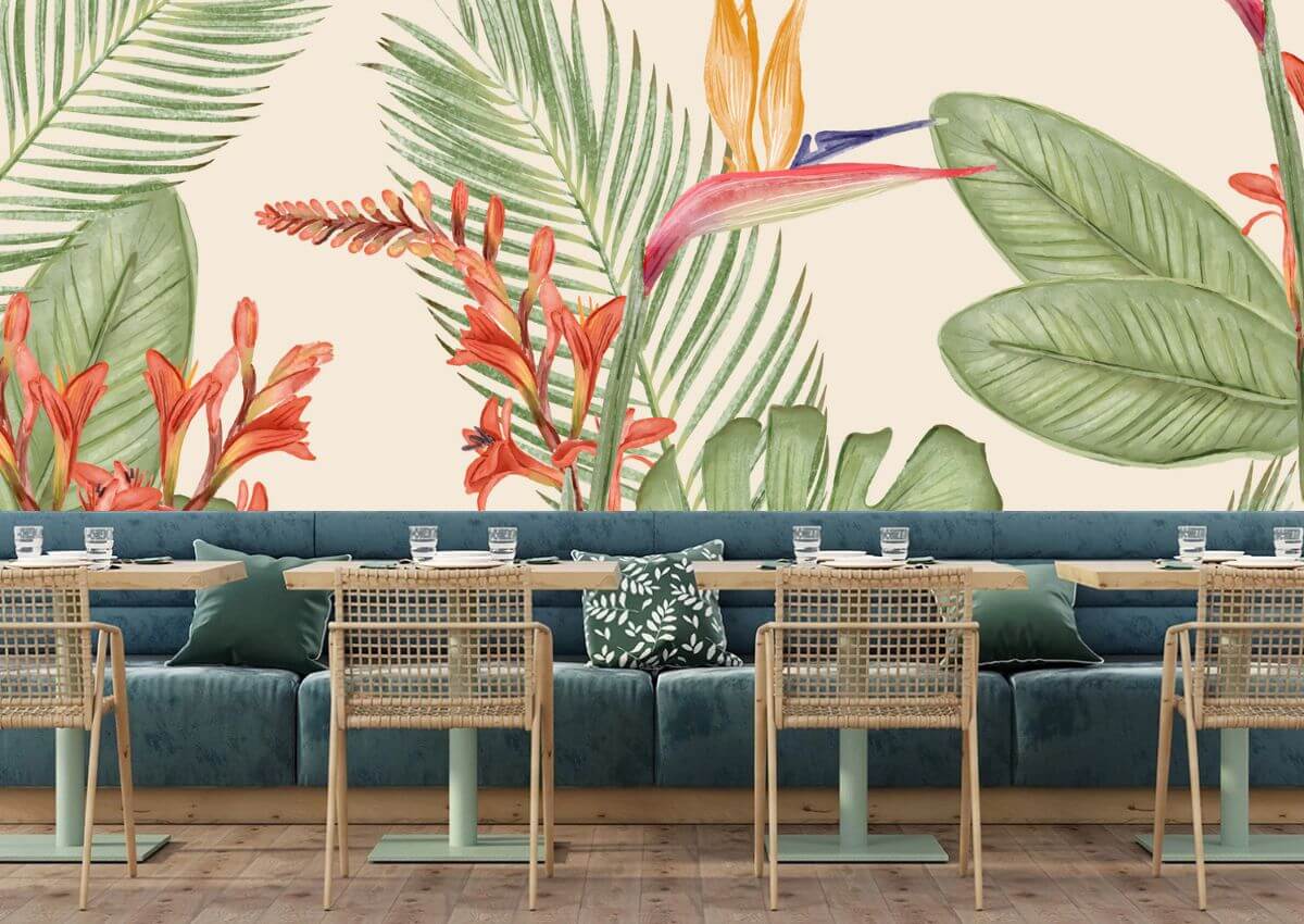 Rainforest Leaves and Flowers Mural Wallpaper (SqM)