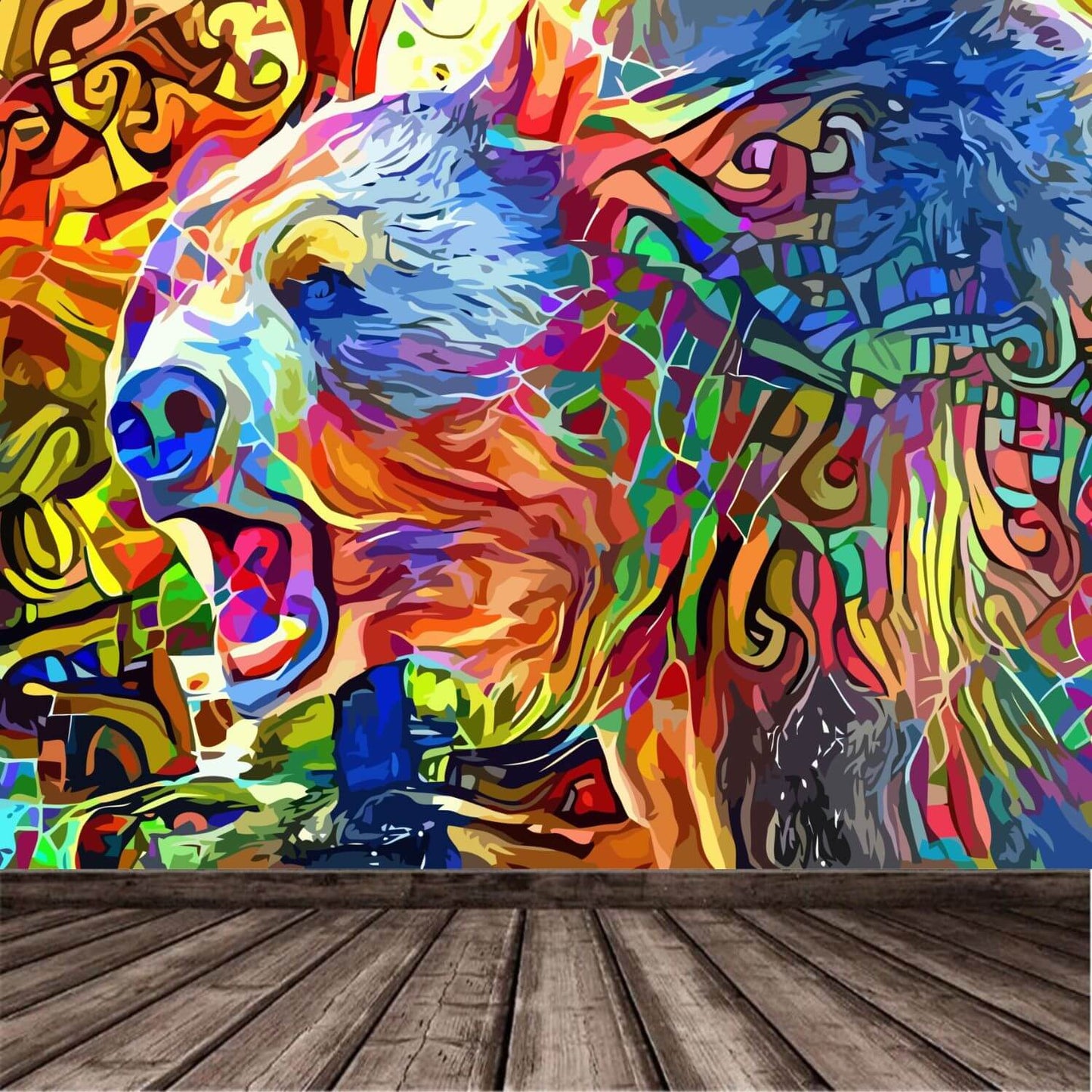 Abstract Colorful Grizzly Bear Mural Wallpaper (SqM)