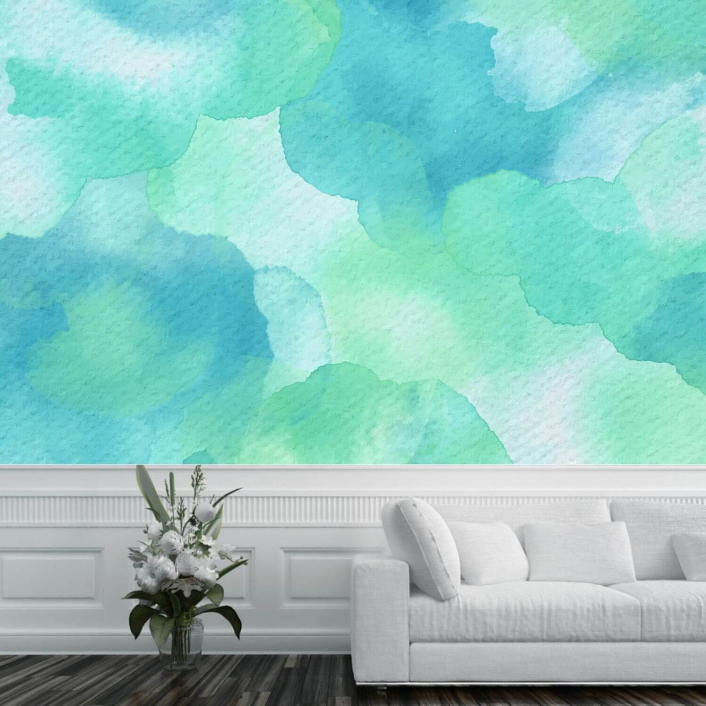 Abstract Watercolor in Turquoise Mural Wallpaper (SqM)
