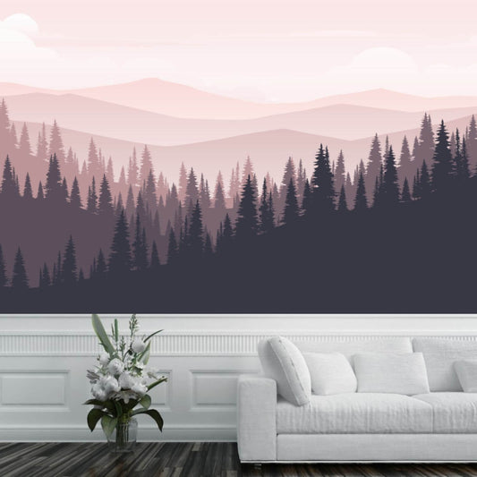 Morning Mountains Landscape And Pine Forest Ombre Mural Wallpaper (SqM)