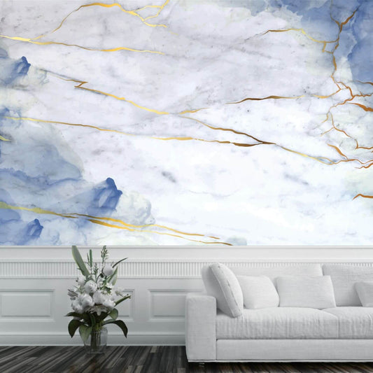 Blue and White Marble Ink Mural Wallpaper (SqM)