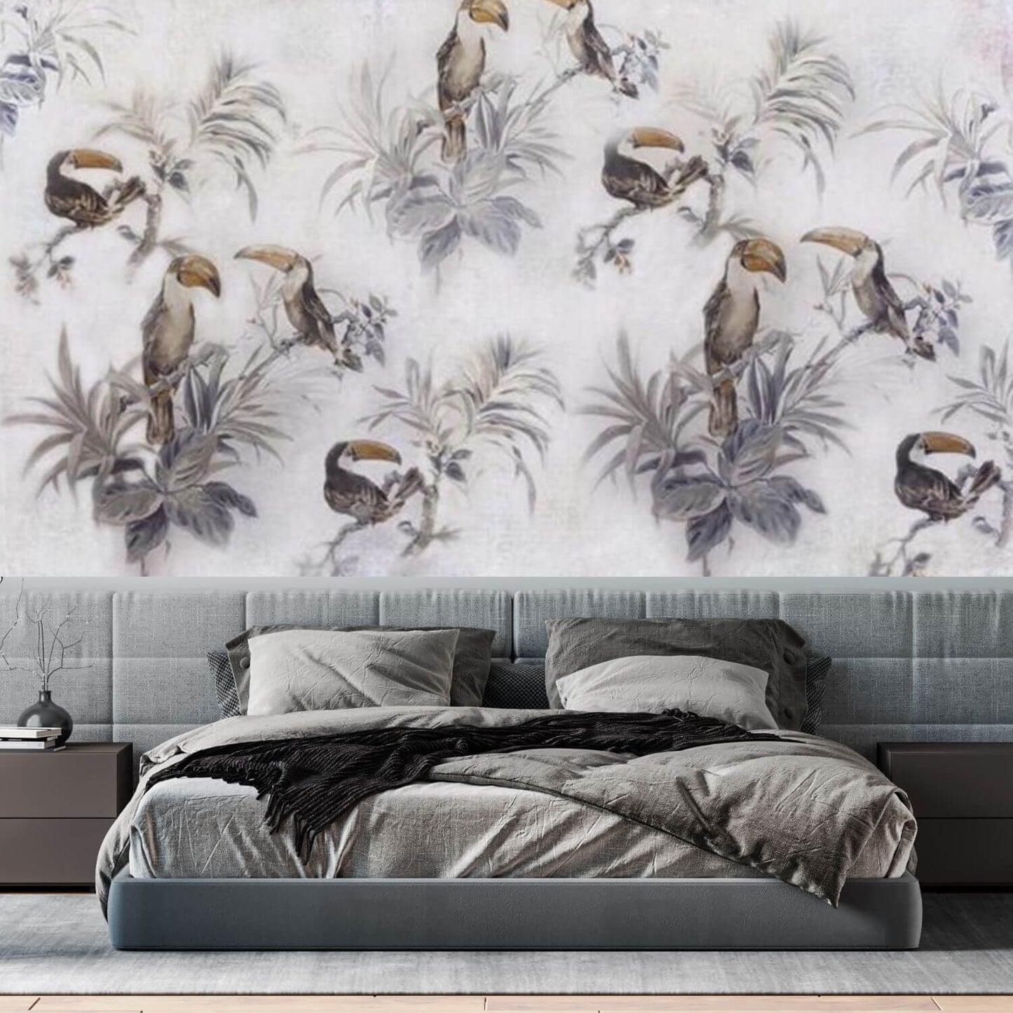 Tropical Plant Toucan Neutral Mural Wallpaper (SqM)