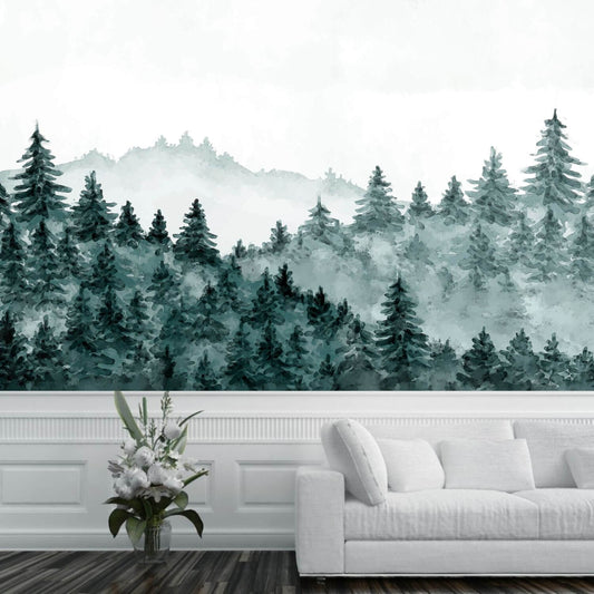 Watercolor Forest Landscape Nursery Mural Wallpaper (SqM)