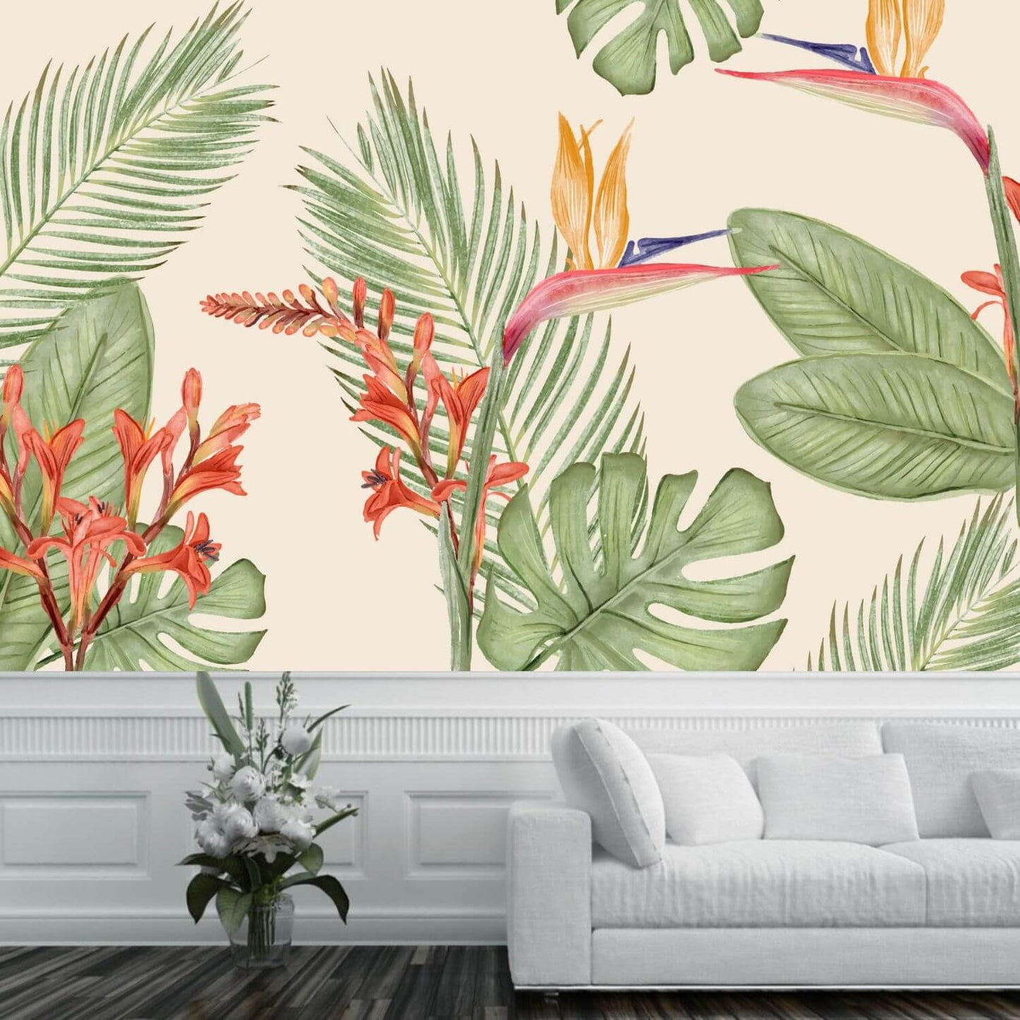 Rainforest Leaves and Flowers Mural Wallpaper (SqM)